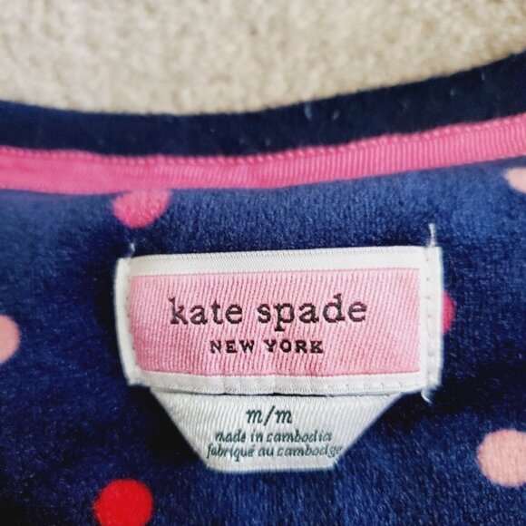 Kate Spade Fleece Velvet Polka Lounge Navy Sweatshirt Sleep Top M - Picture 5 of 8